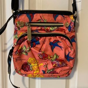 Betsey Johnson Crossbody - Pink Floral Bird Print, Pre-loved Condition